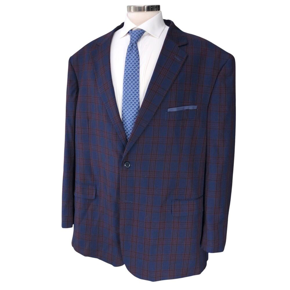 Oak Hill Sport Coat Mens 3XLT Blue Red Plaid Two Button Casual Jacket